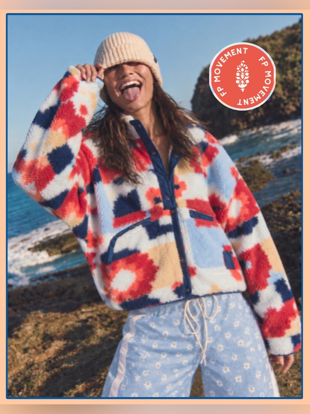 🆕 Free People Movement Hit The Slopes Printed Fleece Button Down Jacket $198 XS